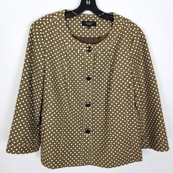 Talbots Woman Jacket Size 18 Brown Tan Button Front Round Neck Lined Career - Picture 1 of 4